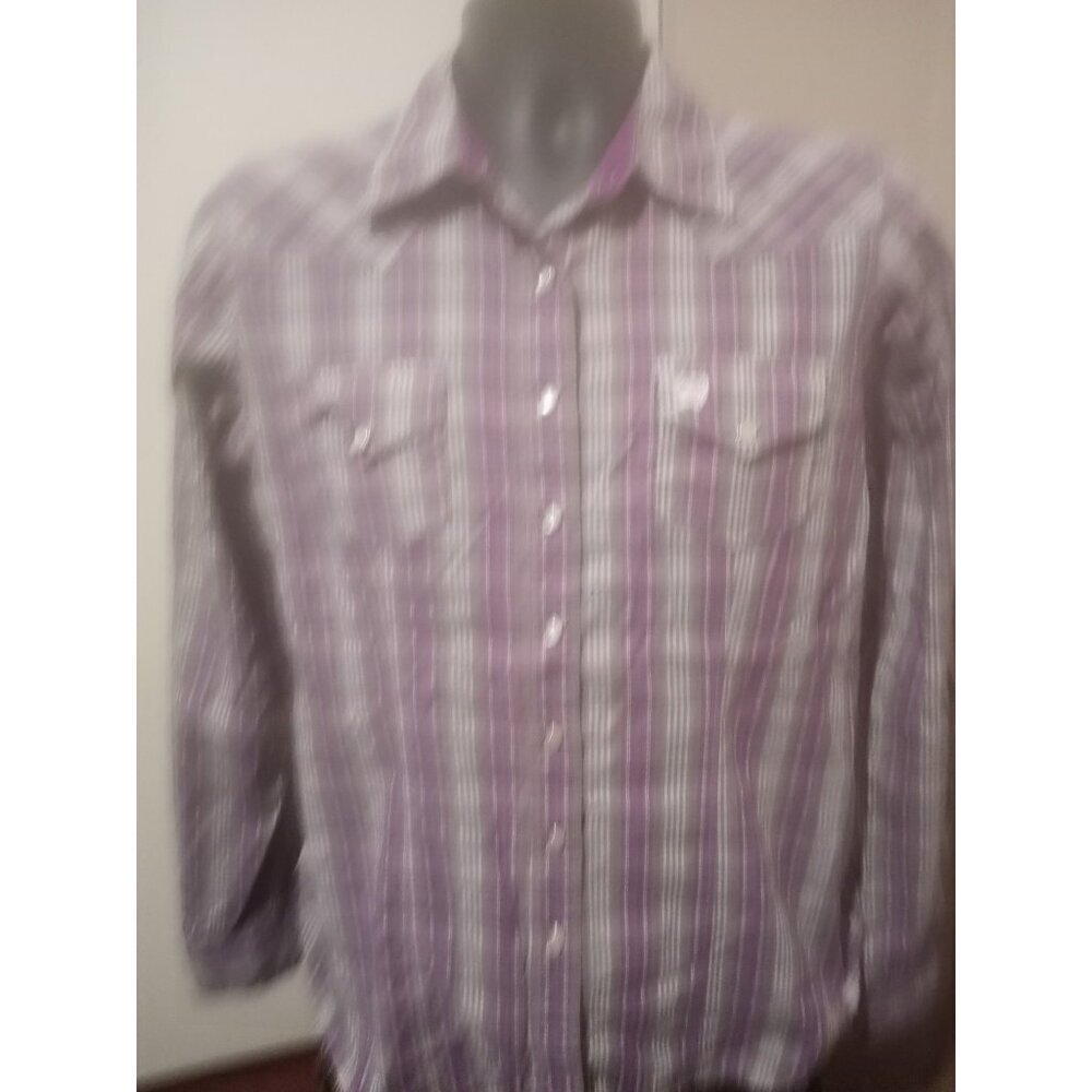 Cinch Shirt Womens L Purple Plaid Western Pearl Snap Up Rodeo Ranch Long Sleeve